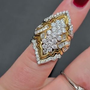 White Cubic Zirconia~Sterling Silver & 18k Yellow Gold Over SS Wrap Ring